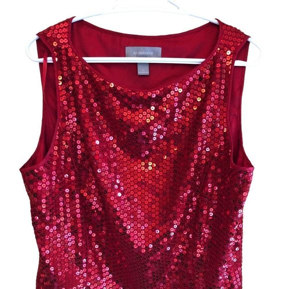 liz Claiborne Red Sequinned Sleeveless Top EUC - Picture 3 of 12